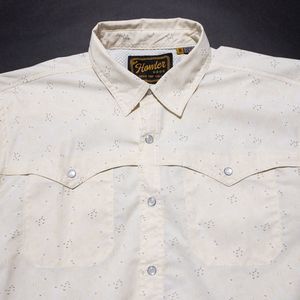 Howler Brothers Pearl Snap Shirt Men Medium Nylon Wicking Beige Print Rockabilly